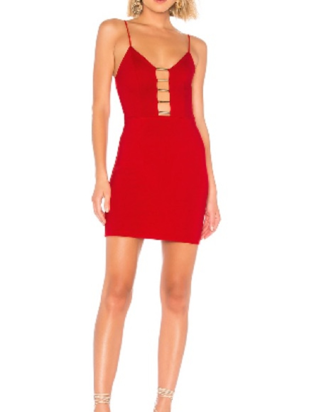 by the way. Red Spaghetti-Strap Mini Dress with Front Bar Detail